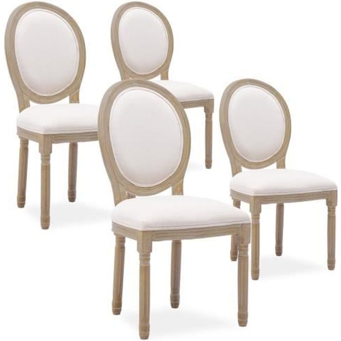 Lot de 4 chaises médaillon Louis XVI tissu Beige