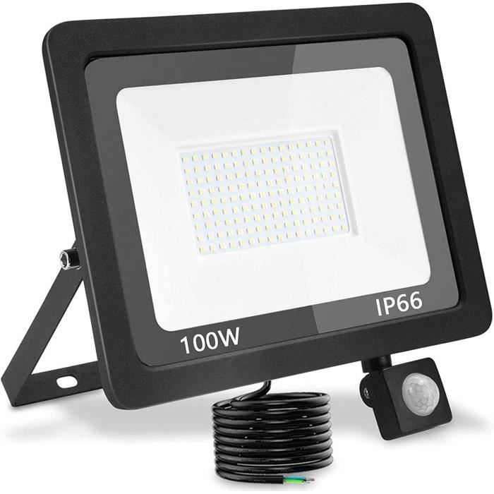 Projecteur LED Détecteur De Mouvement 100W,10000LM IP66 Imperméable Spot LED Extérieur Puissant