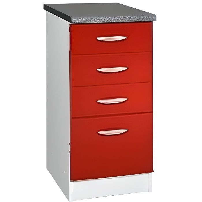 Meuble cuisine bas 40 cm 4 tiroirs OXANE rouge - Cdiscount Maison
