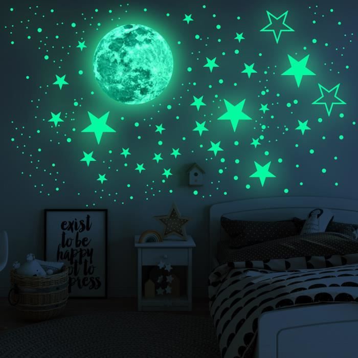 NYAOLE Étoiles et Lune Stickers Muraux Fluorescent Lumineux Autocollants Stickers pour Pépinière Bébé Enfants Chambre Salon Décoration