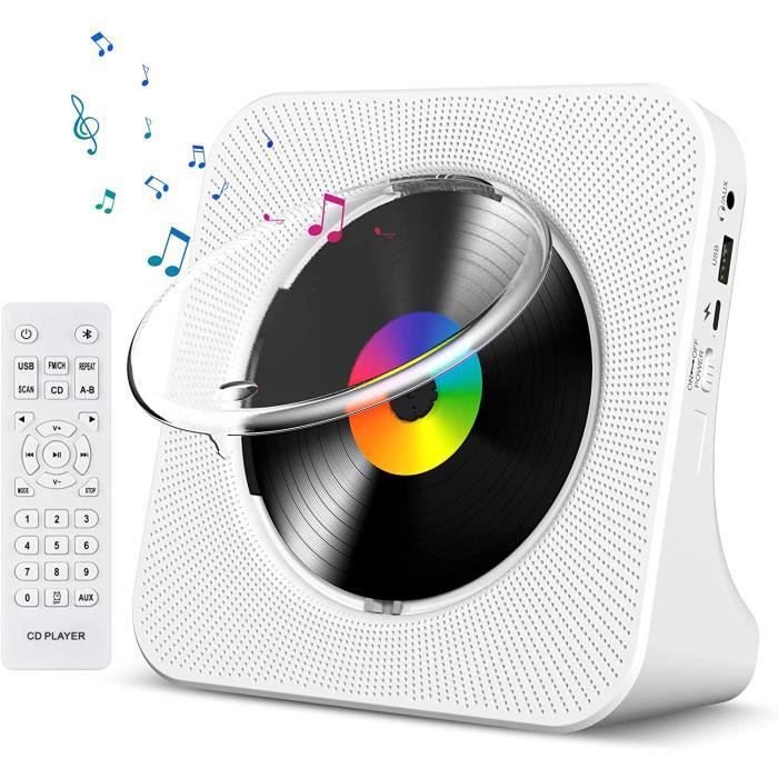 LECTEUR DVD PORTABLE Lecteur CD de Bureau avec Bluetooth Lecteur CD Mural Haut-parleurs HiFi Intégrés Portables avec écran LED Aud