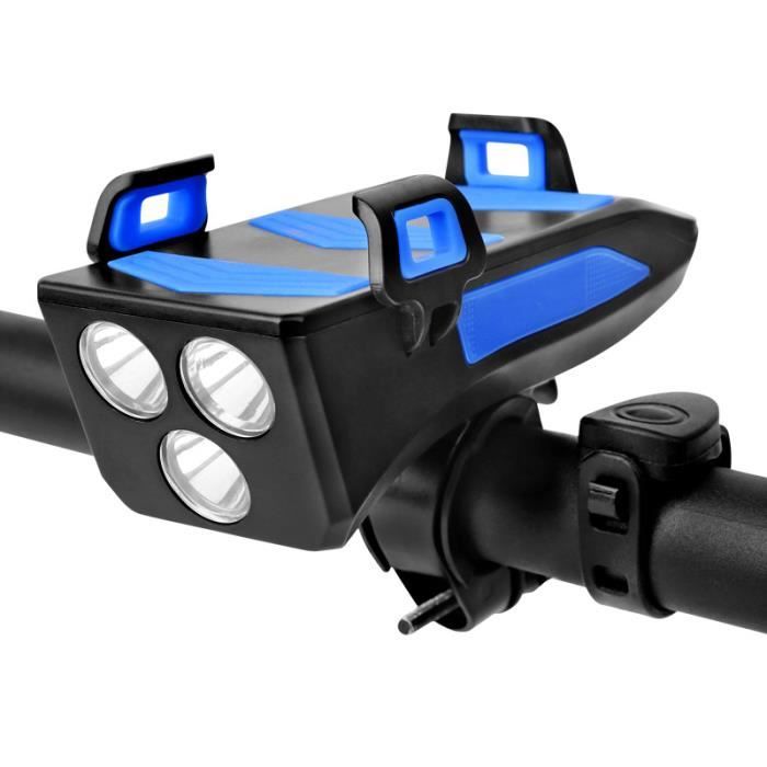 Ensemble d'éclairage de vélo, Lumière de Vélo USB Rechargeable, Eclairage Avant avec klaxon, Support, powerbank pour téléphone