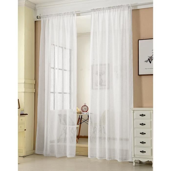 2 Rideaux Voilage Blanc 100x200 Cm - Avec Passe Tringle - Pour Salon, Chambre Ou Cuisine
