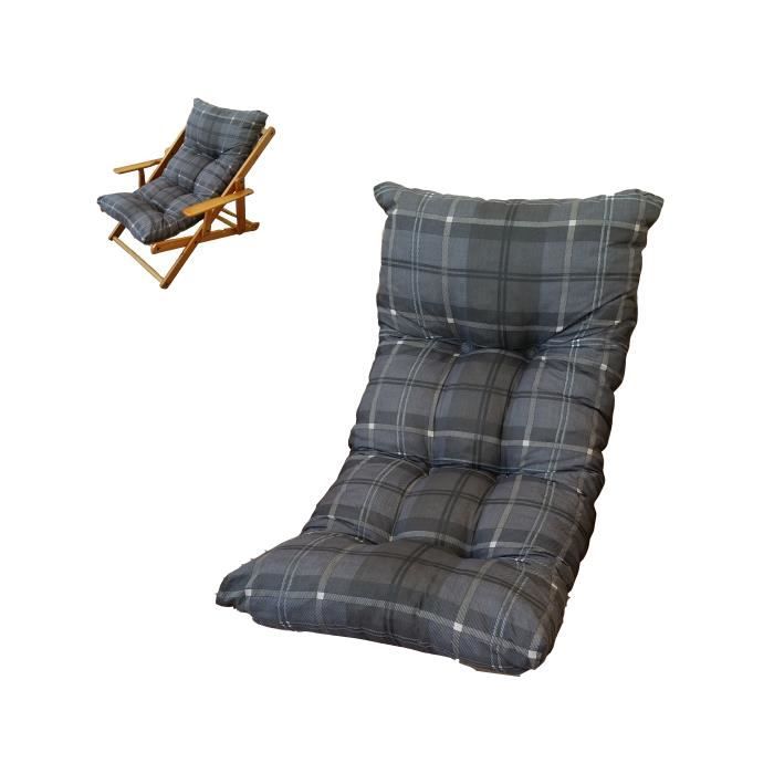 Coussin Chaise Longue 180x55cm - Gris - Rembourré, Léger, Transport Facile - Pour Jardin Ou Plage