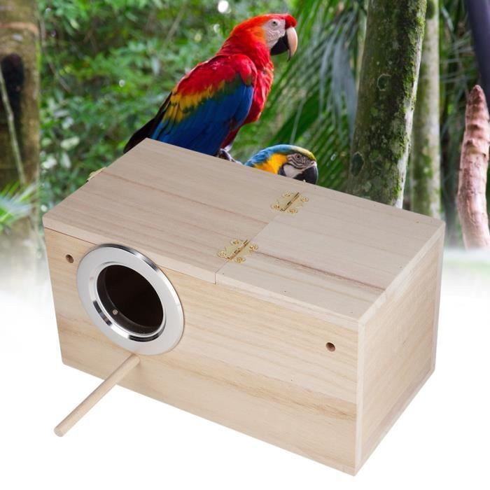 Qiilu boîte d'élevage de perroquet Accessoires de cage de cage de nid d'oiseau en bois de qualité pour perroquet (ouverture à