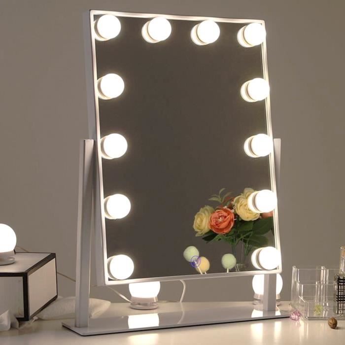 Blanc 83cmX67.5cm Meidom Hollywood Miroir de Maquillage avec Lumière avec Prise USB Salle de Maquillage Grand Miroir Hollywood avec Éclairage pour Chambre Dimmable Table ou Mural