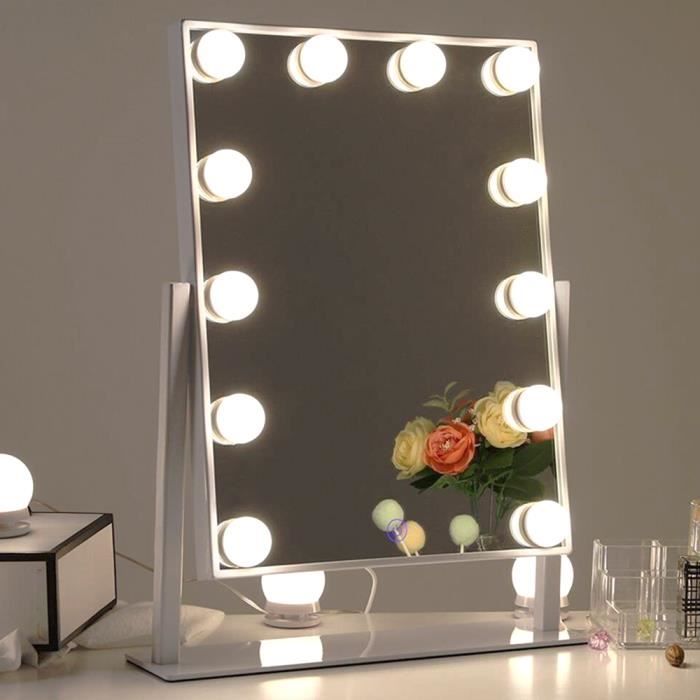 Miroir avec lumière Grand Maquillage Lumineux Miroir Vanité Maquillage  Miroir Smart Touch Control 3couleurs Dimable Lumière Détachable