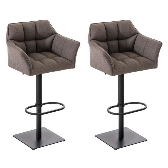CLP Lot de 2 tabourets de bar Damaso avec revetement en tissu - Couleur:gris Couleur du cadre:noir CLP Lot de 2 tabourets de bar Damaso avec revetement en tissu - Couleur:gris Couleur du cadre:noir