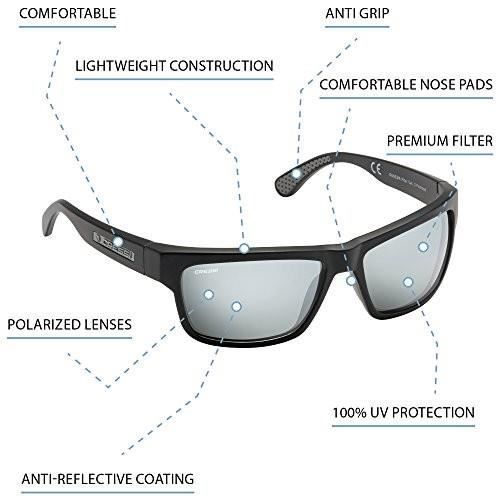 lunettes de soleil polarisées cressi premium pour homme - 100% anti-uv - noir/lentilles mirroir silver