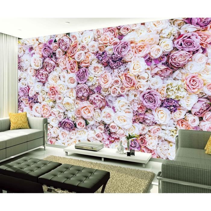 Papier peint Décoration murale en relief 3D avec plumes et fleurs, avec un grand coquelicot aux couleurs rose clair nr. w01340v1 - Uwalls