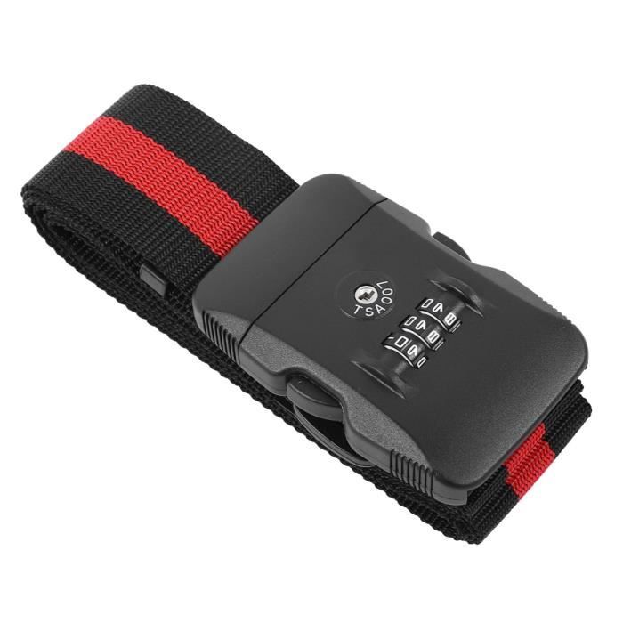 EJ.life Sangle de bagages Sangle de bagage sangles croisées ceinture de valise de voyage TSA serrure à combinaison (noir + rouge)