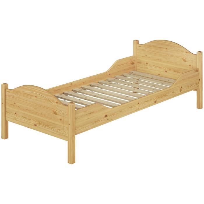 Lit simple en pin naturel sommier à lattes en bois flexibles 90x200 cm 60.30-09FL Lit simple en pin naturel sommier à lattes en bois flexibles 90x200 cm 60.30-09FL