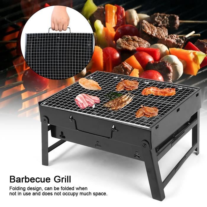 Support Filet Barbecue Portable Pliant - Acier Inoxydable - 2 Grilles - Camping, Pique-nique