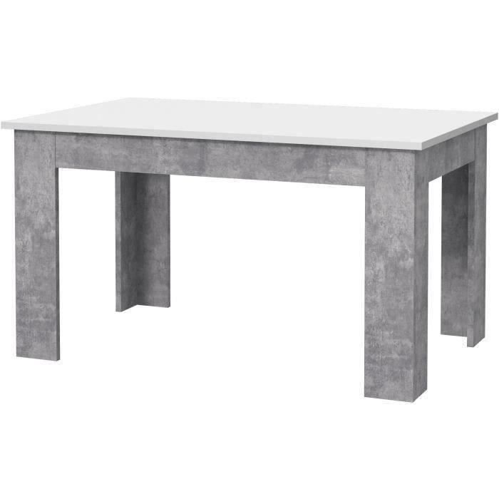 Table à manger PILVI - 4 personnes - Blanc et béton clair - L 140 x P 90 x H 75 cm