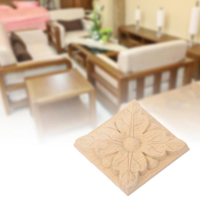 Wifehelper 4 Pcs Sculpture à Carreaux Applique Non Peint Decal Pour Décoration De Meubles En Bois Naturel Appliques Carré Fleur Sculpture Stickers Décoratif En Bois Artisanat 6x6 Cm (3