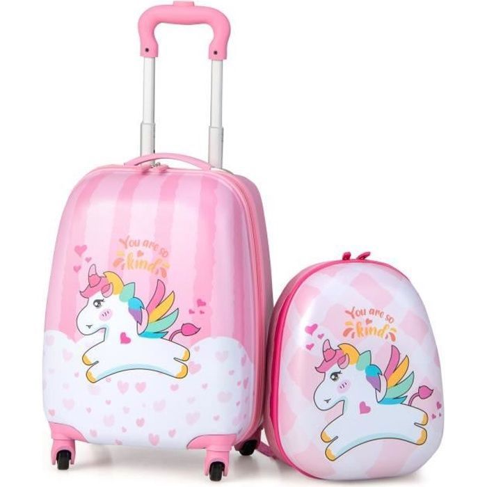 GOPLUS Valise Enfant Fille Garçon à Roulettes, Valise Enfant 16" Et Sac à Dos 12", Hauteur De