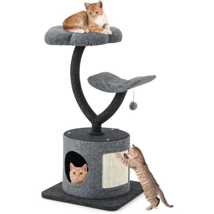 Meilleurs prix pour GOPLUS Arbre à Chat 88cm à 3 Niveaux, Planche à Gratter en Sisal, en Forme de Fleur, Condo Privé, Balle Suspendu, Gris