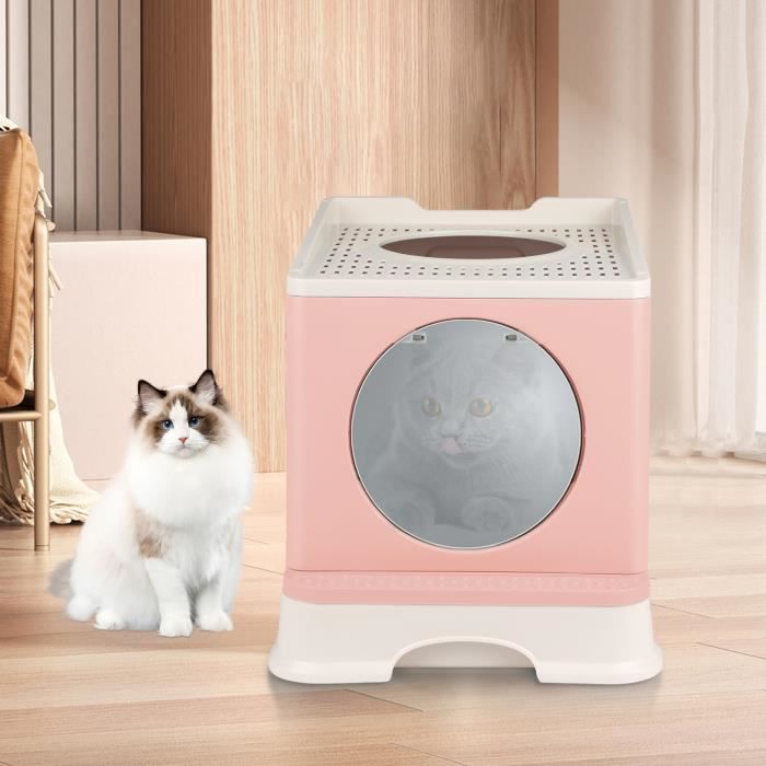 Comparer les prix de Bac à litière pour chat - HUOLE - deux modes d'accès - en PP - rose