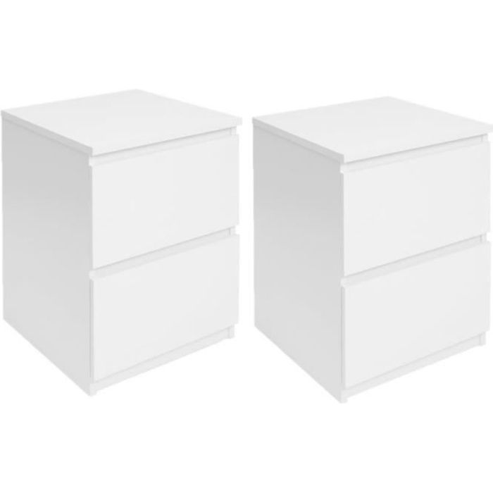 ID MARKET - Lot de 2 tables de chevet bois blanc TOMI