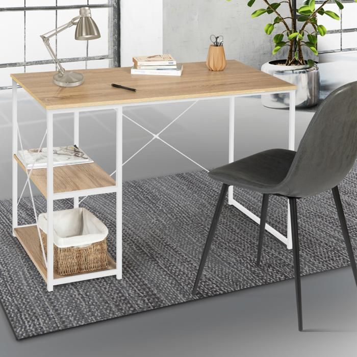 IDMARKET Bureau droit DETROIT design industriel bois et métal blanc IDMARKET Bureau droit DETROIT design industriel bois et métal blanc