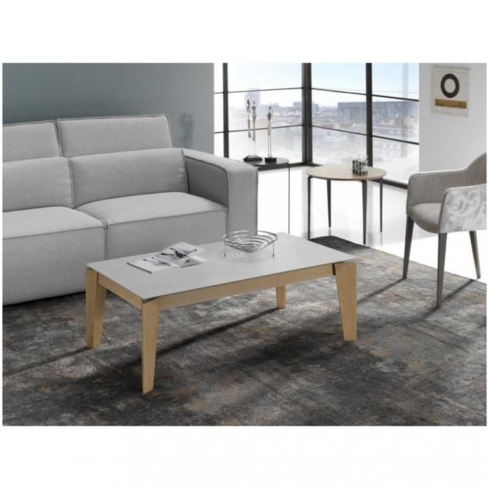 Table basse relevable GEO 115 x 65 x 40 cm pieds chêne plateau ...