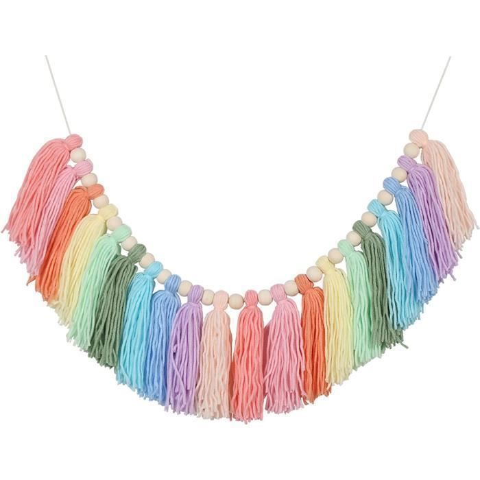 WANDIC Guirlande De Pompons En Tissu à Suspendre Colorée Pour Mariage, Anniversaire, Fête Prénatale