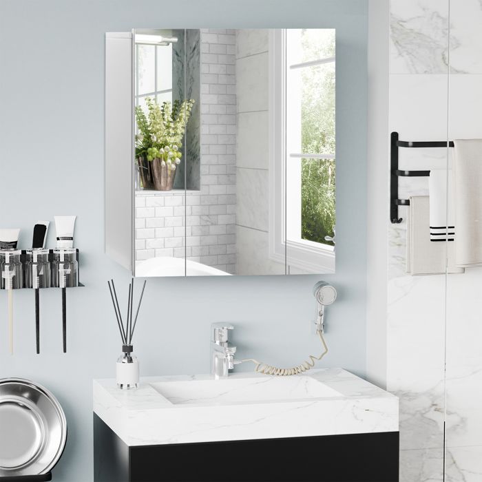 Armoire murale - kleankin - salle de bain 3 portes miroir étagères réglables rangement - MDF - 70x15x60cm - blanc Armoire murale - kleankin - salle de bain 3 portes miroir étagères réglables rangement - MDF - 70x15x60cm - blanc