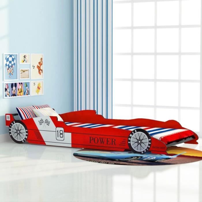lexlife lit voiture enfant en bois - 90 x 200 cm - cadre de lit voiture de course pour enfants - rouge