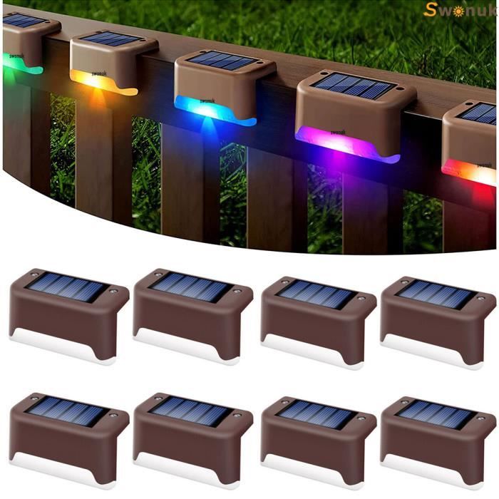 Leytn® 8Pcs Lampe solaire extérieur Lampe de pont Lampe de jardin solaire avec lumière colorée pour Clôture Escalier Jardin Marche