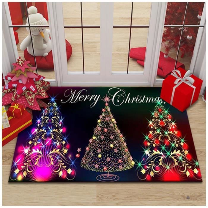 Lot De 2 Tapis Noël : Grand Tapis 60x110cm + Paillasson 50x80cm - Rouge Motif Festif - RUGWORLD
