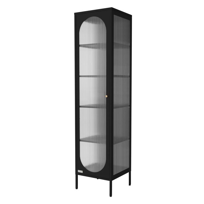 ML-Design Vitrine de Salon 42x175x40 cm Noir Armoire Étroite avec 5 Compartiments de Rangement/Étagères et 1 Porte Métallique