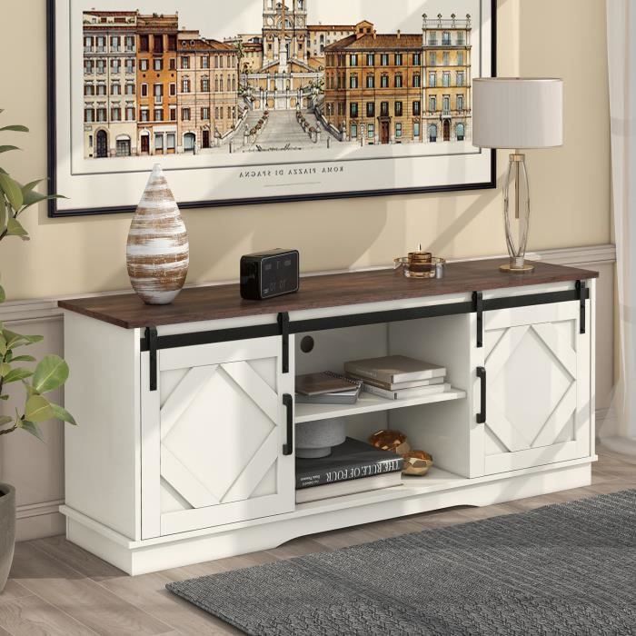 Buffet - MODERNLUXE - 150x40x60cm - 2 portes coulissantes - étagères réglables - style industriel - blanc