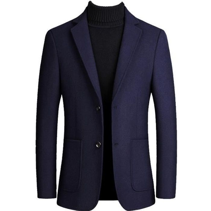 Homme Décontractée Cabans d'hiver Manteau en mélange laine épaisse Manteau Longues D'affaires Trench-coat Classique Marine