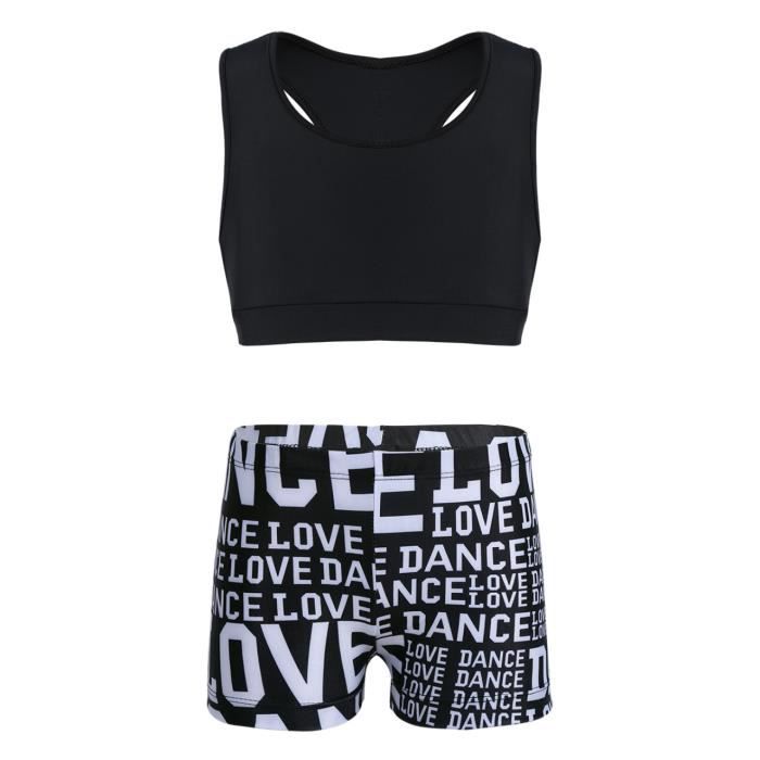 RUNQHUI Ensemble Sport Fille 3 Pièces – Débardeur + Short + Legging Yoga Fitness 5-16 Ans
