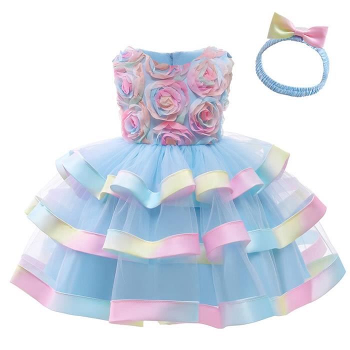 Iiniim Fille Robe Bapteme Anniversaire Robe Princesse Fleur Decoree Tutu Robe Soiree Mariee Ceremonie Robe De Bal 6 Mois 6 Ans Bleu Ciel Cdiscount Pret A Porter