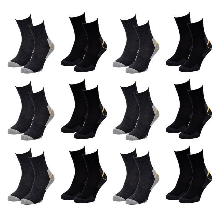 Chaussettes De Travail – Lot De 12 Paires – Taille 43-46 – Noir, Mixte Coton/polyester