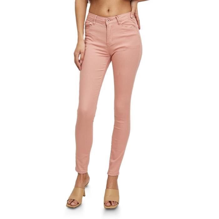 Jean femme slim fit blanc - Jean femme taille haute coton / lycra - Couleur rose / saumon