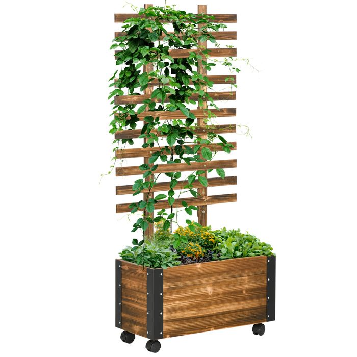 Outsunny - jardinière avec treillis - Bois de pin - 65x31x147cm - Marron