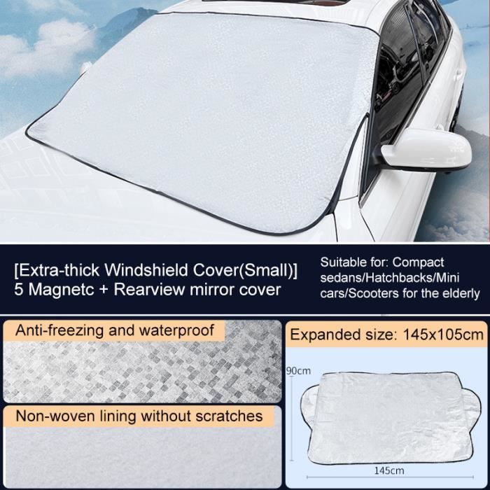 Couverture Pare-brise Magnétique Universelle – 148x116 Cm, Avec 2 Protections Rétroviseurs – Anti-gel, Anti-soleil