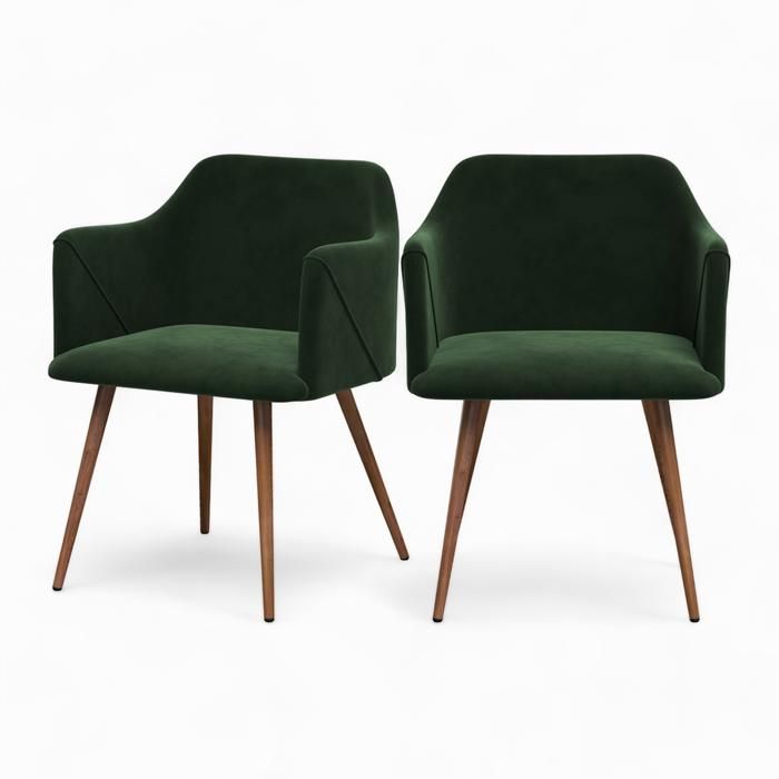 Lot de 2 chaises avec accoudoirs en velours vert foncé - Daisy - Maison Pavane