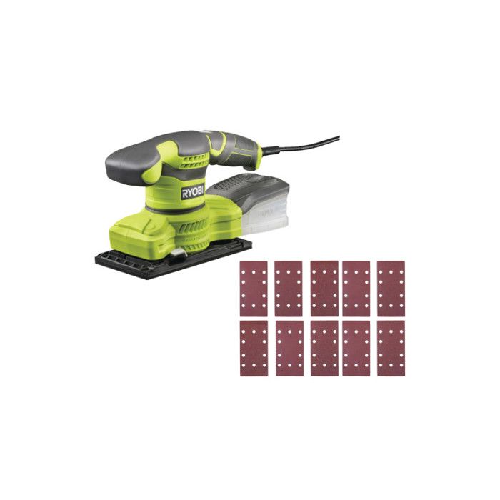 Pack RYOBI Ponceuse vibrante électrique 13 de feuille RSS200 GA20 10 abrasifs auto agrippants