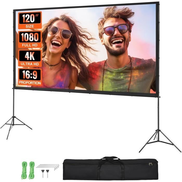 écrans De Projection Tv Et Home Cinema Écran Projection Portable 100 Pouces 16:9 - Toile Anti-Plis 4K HD - Double Face Pour Extérieur, Home Cinema Et Camping Ecran Projecteur