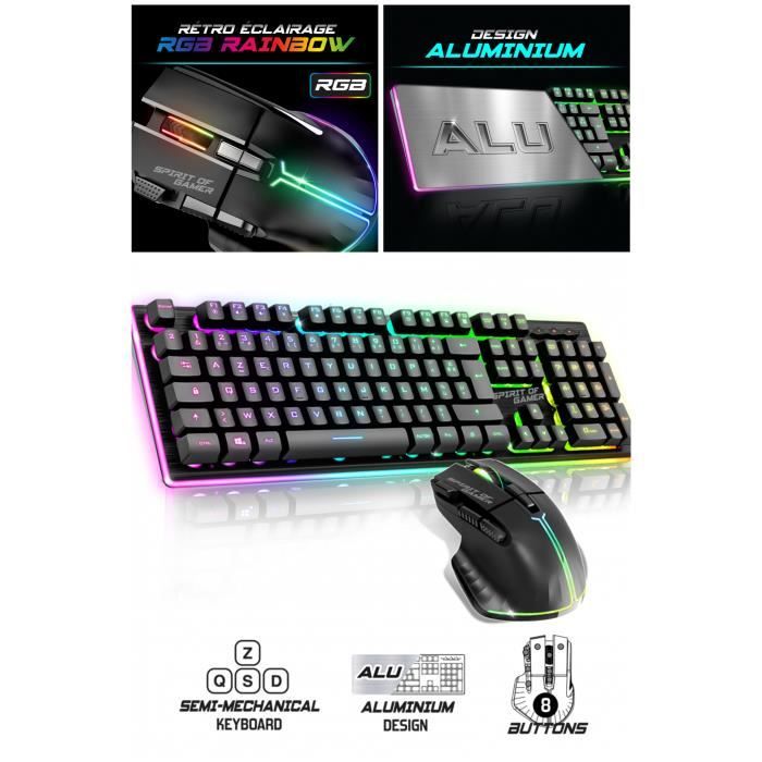 Pack Gamer – Spirit of Gamer – RGB PRO – Sans fil – Souris et Clavier – Noir