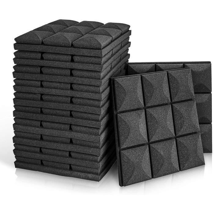 12 Panneaux Mousse Acoustique Autocollants 30x30x2.5cm | Isolation Phonique | Pour Studio, Podcast