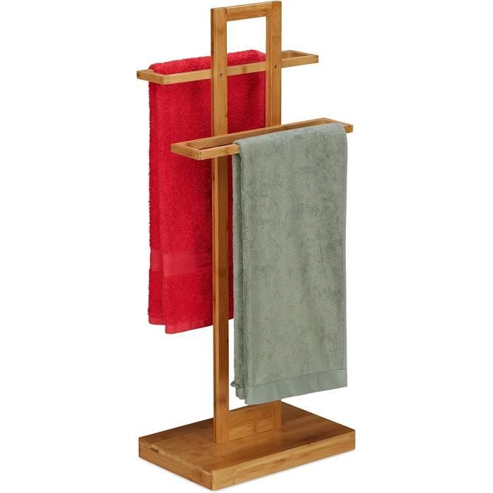 IDMarket Porte-Serviettes Sur Pied Rita 3 Niveaux – Bambou Naturel, Design Élégant Et Pratique Pour Salle De Bain