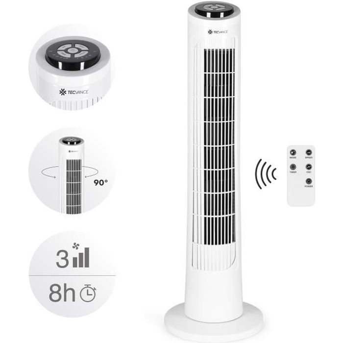 Ventilateur Colonne Silencieux 40W - Telecommande - 3 Vitesses - 3 Modes -  Minuterie Programmable - Oscillation a 70 Commande Tactile - Effet Bois