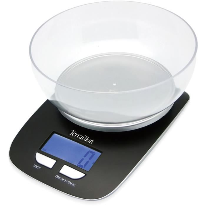 Balance de cuisine électronique TERRAILLON Classic Bol Capacité 5 kg Ecran rétro éclairé Bol 1 5