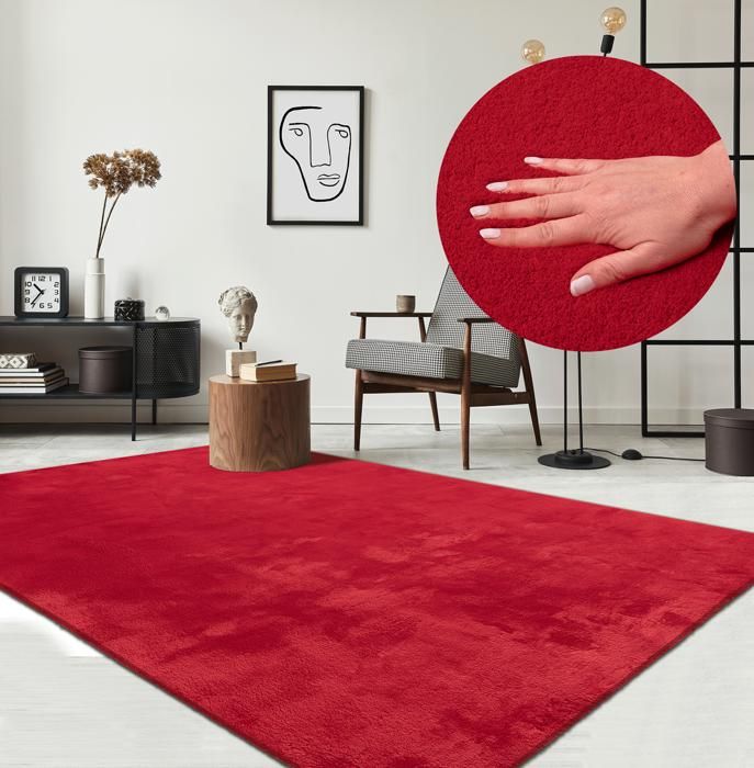 Tapis Moelleux - THE CARPET - Relax - Antidérapant - Lavable - Rouge 60x110 cm