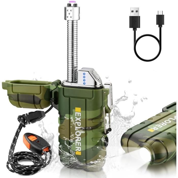 SUPRUS Briquet Plasma Étanche Rechargeable USB - Double Arc + Sifflet Survie - Coupe-Vent