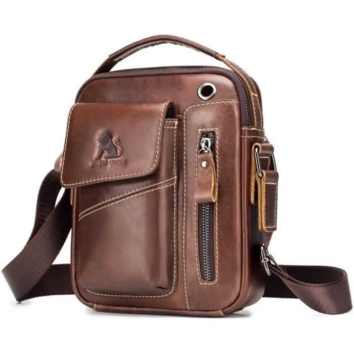 Sacoche Messager Homme LAOSHIZI Cuir De Vache Vintage – Petit Fourre-tout Bandoulière